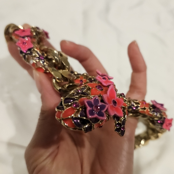 VINTAGE ROBERTO CAVALLI CRYSTAL PINK FLORAL SNAKE COLLAR NECKLACE - Picture 5 of 8